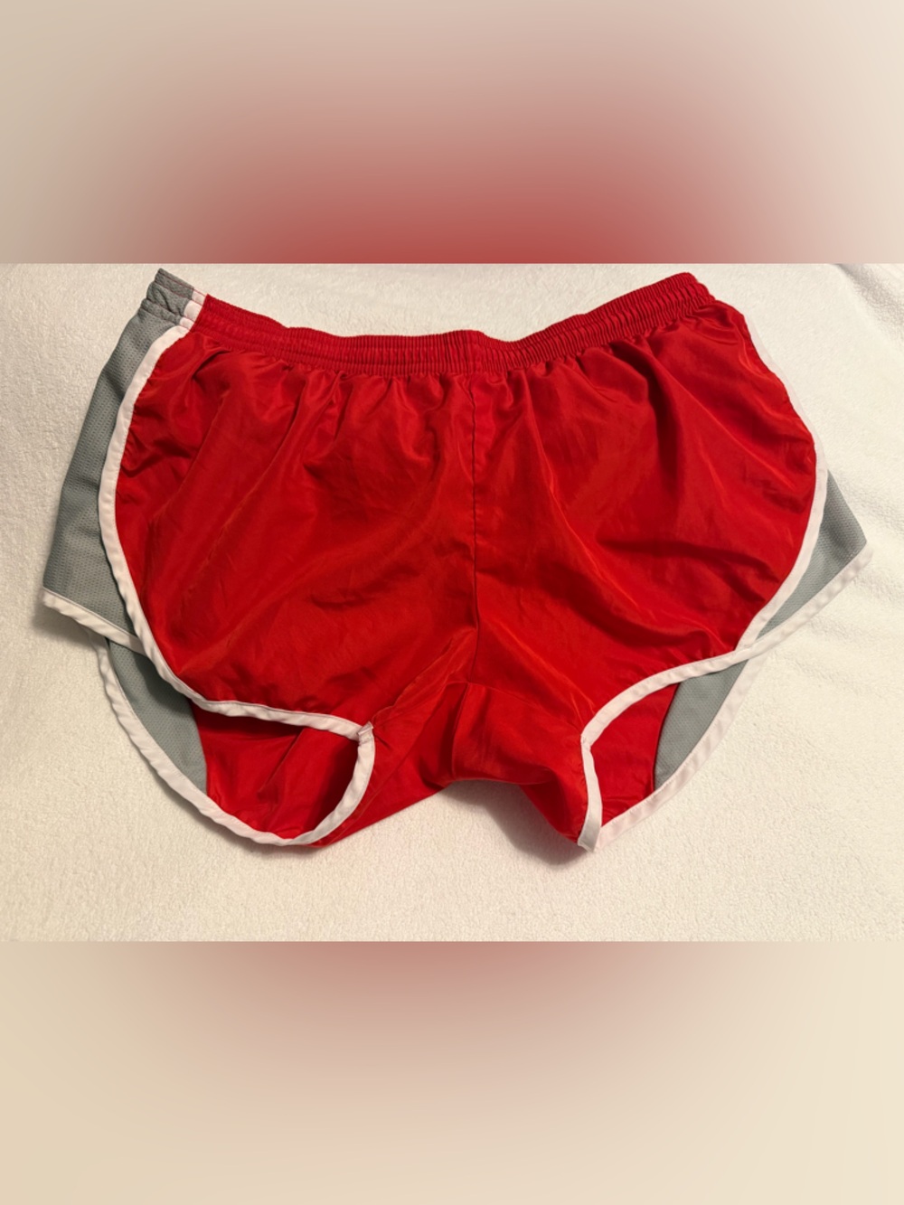 Soffe Red Athletic Running Shorts with Gray Panels
